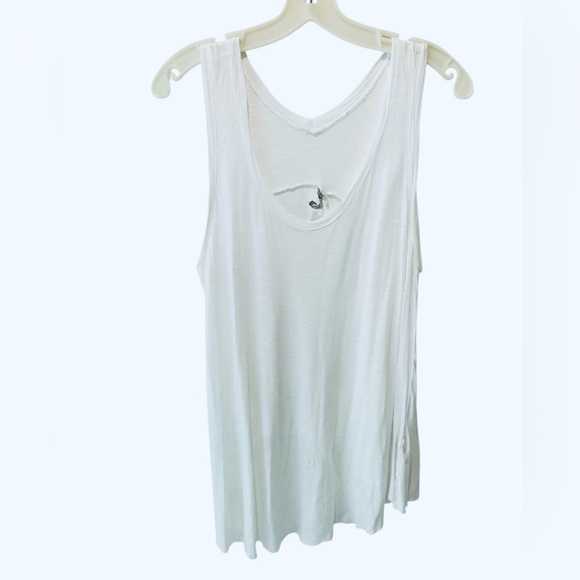 Elan Womens Large White Beach Semi Sheer Asymmetrical Tank Boho - Picture 1 of 4